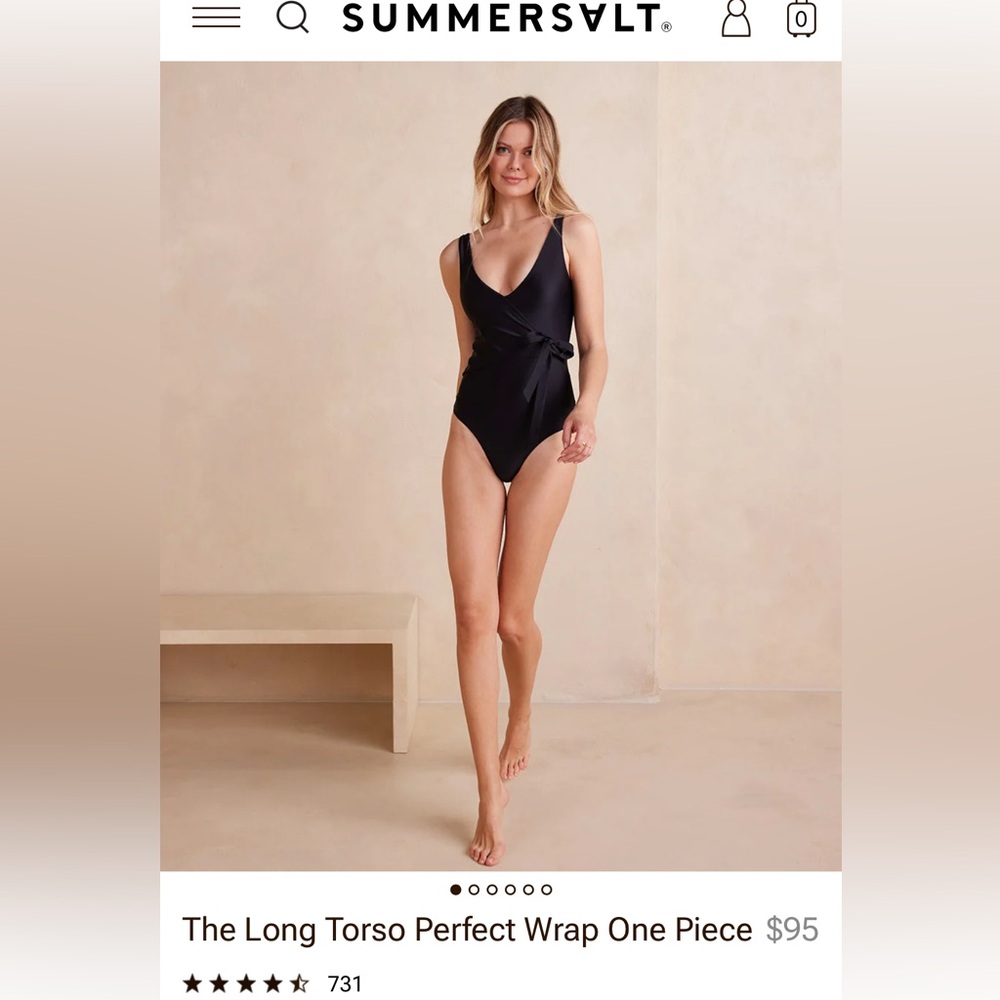 Summersalt the perfect wrap one piece black size 8 long torso L/T